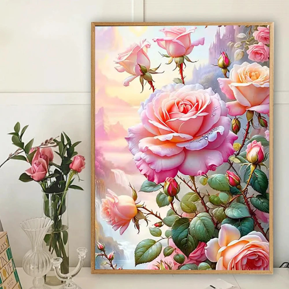 Huacan 2025 New Series Diamond Painting Flower Full Square Round Diamond Mosaic Rose Handmade Gift Giving