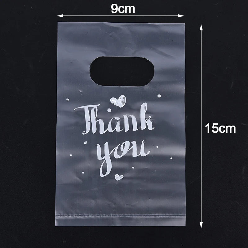 100Pcs Mini Thank you Plastic Gift Bags Wedding Candy Bags Shopping Carrier Bags