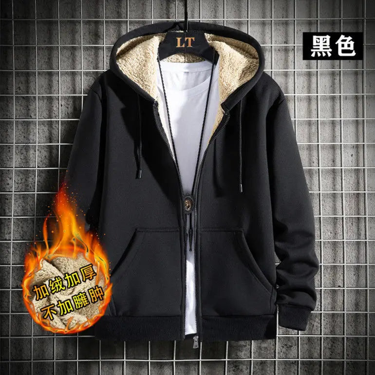 Men Sherpa Lined Thermal Hoodie 2025 Winter Windproof Zip Up Streetwear Outerwear