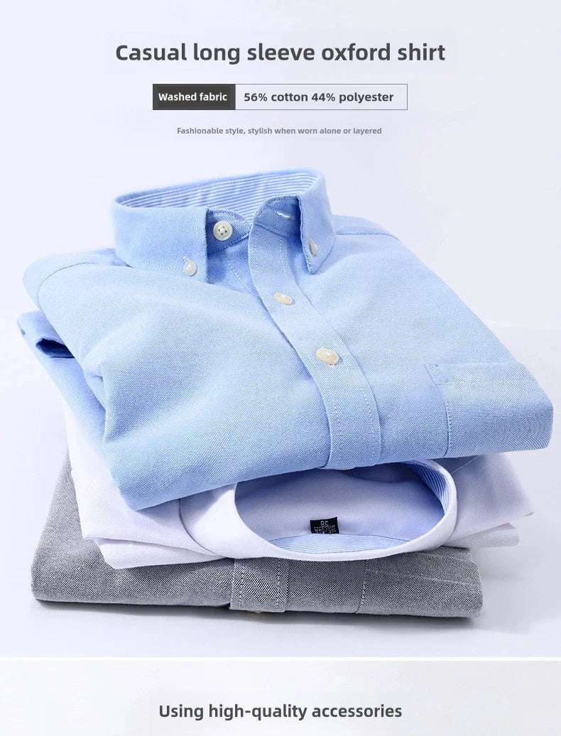 Men's Long Sleeve Oxford Shirt – Slim Fit, Soft & Comfortable, Casual Work Shirt for Spring, Summer, Autumn & Winter, No Iron