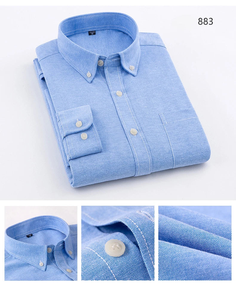 Men's Slim Fit Long Sleeve Shirt – Formal Plain Cotton Shirt with Single Pocket, Soft Plaid Office & Designer Tops"