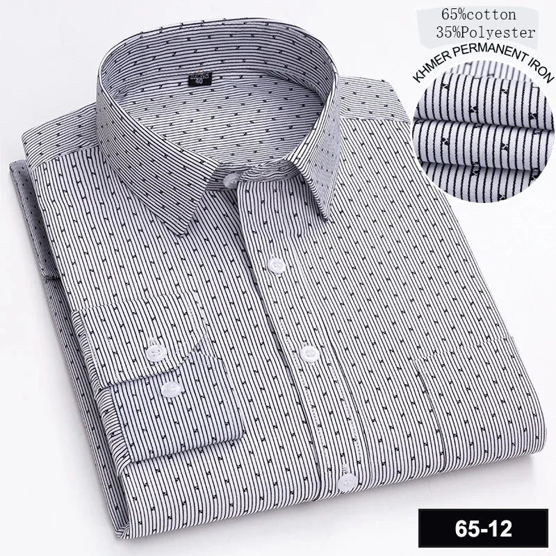 Men's Slim Fit Long Sleeve Shirt – Formal Plain Cotton Shirt with Single Pocket, Soft Plaid Office & Designer Tops"
