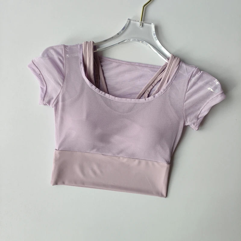 Premium Women's Yoga Training Top - Breathable Short Sleeve with Removable Pads