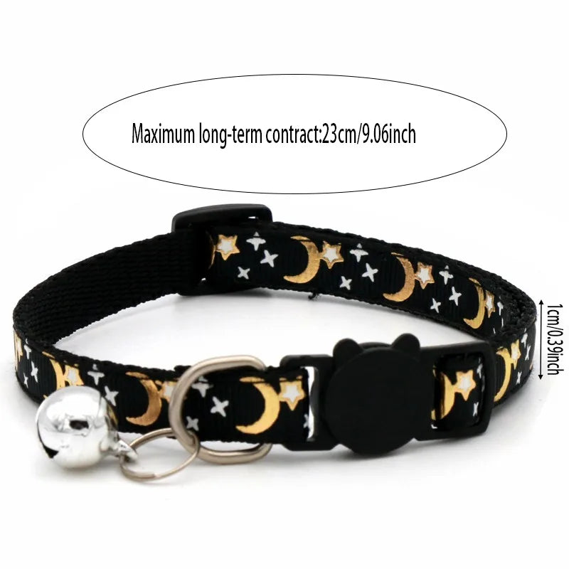 Pet Collar with Bell Adjustable Cartoon Print for Dogs Cats