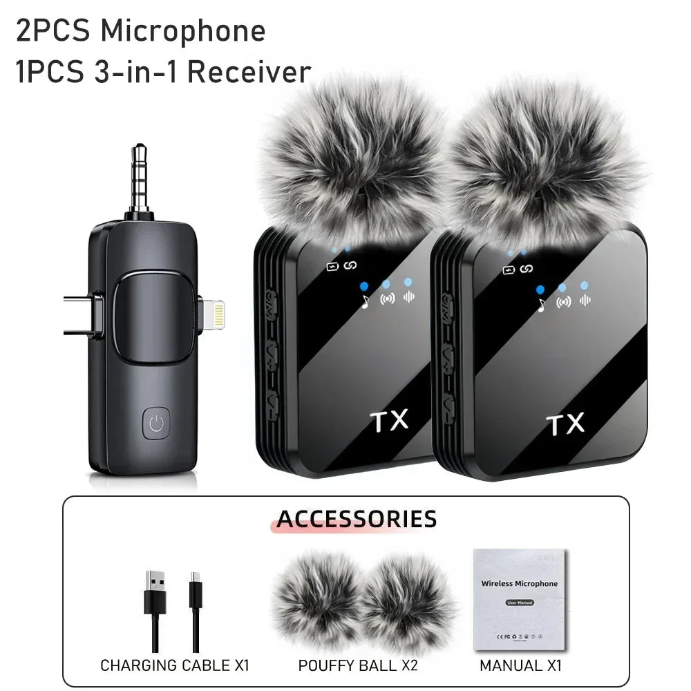 Wireless lavalier microphone for iPhone, camera, Android, reverb video recording, podcast noise reduction clip on microphone