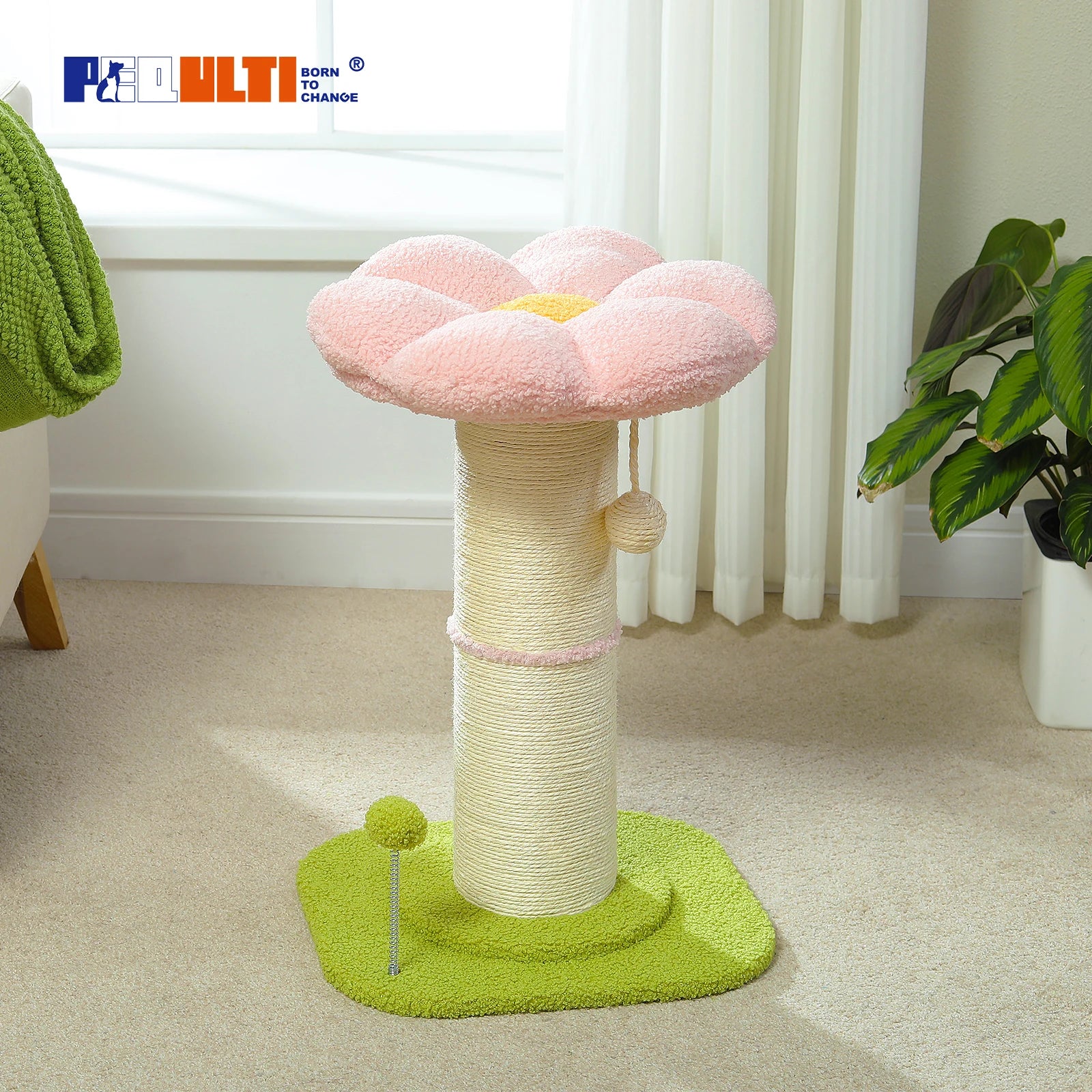 Flower Cat Scratching Post Small Cat Tree Tower Cat Scratcher for Indoor Cats with Super Thick Scratching Post Removable Cat Bed - trendingshoping.com