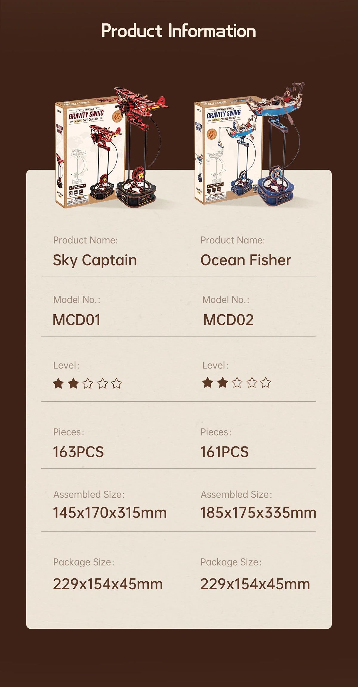 Robotime Rokr Gravity Swing Model Building Kit 3D Wooden Puzzle kit Sky Captain kit Ocean Fisher kit Best Gifts for Adults Teens - trendingshoping.com