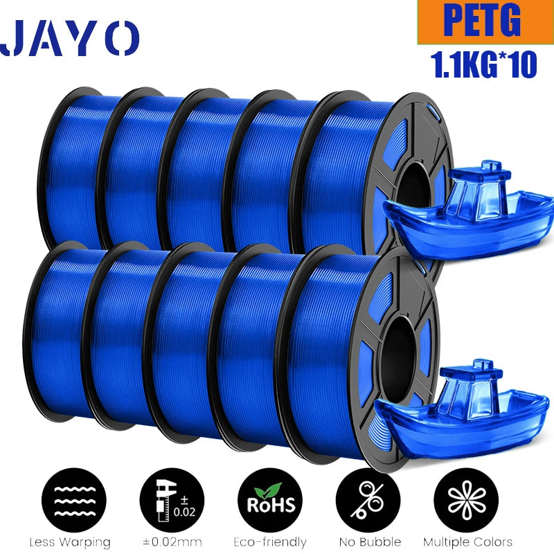 JAYO petg Filament 3d PETG 1.75mm 10Rolls Neatly Wound Toughness no bubbles 3D Printer Filament for FDM Muticolor 1.1KG /roll - trendingshoping.com