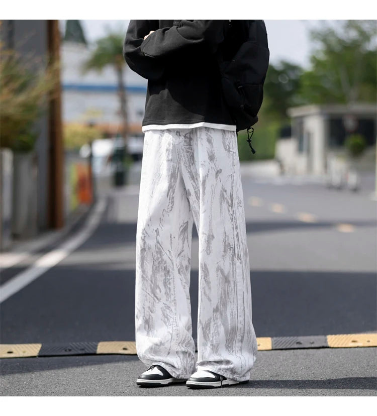 Jeans Mens Classic Straight Leg Jeans White Tie Dye Denim Pants Unisex Fashion Casual Trousers Streetwear Hip Hop Style Washed - trendingshoping.com