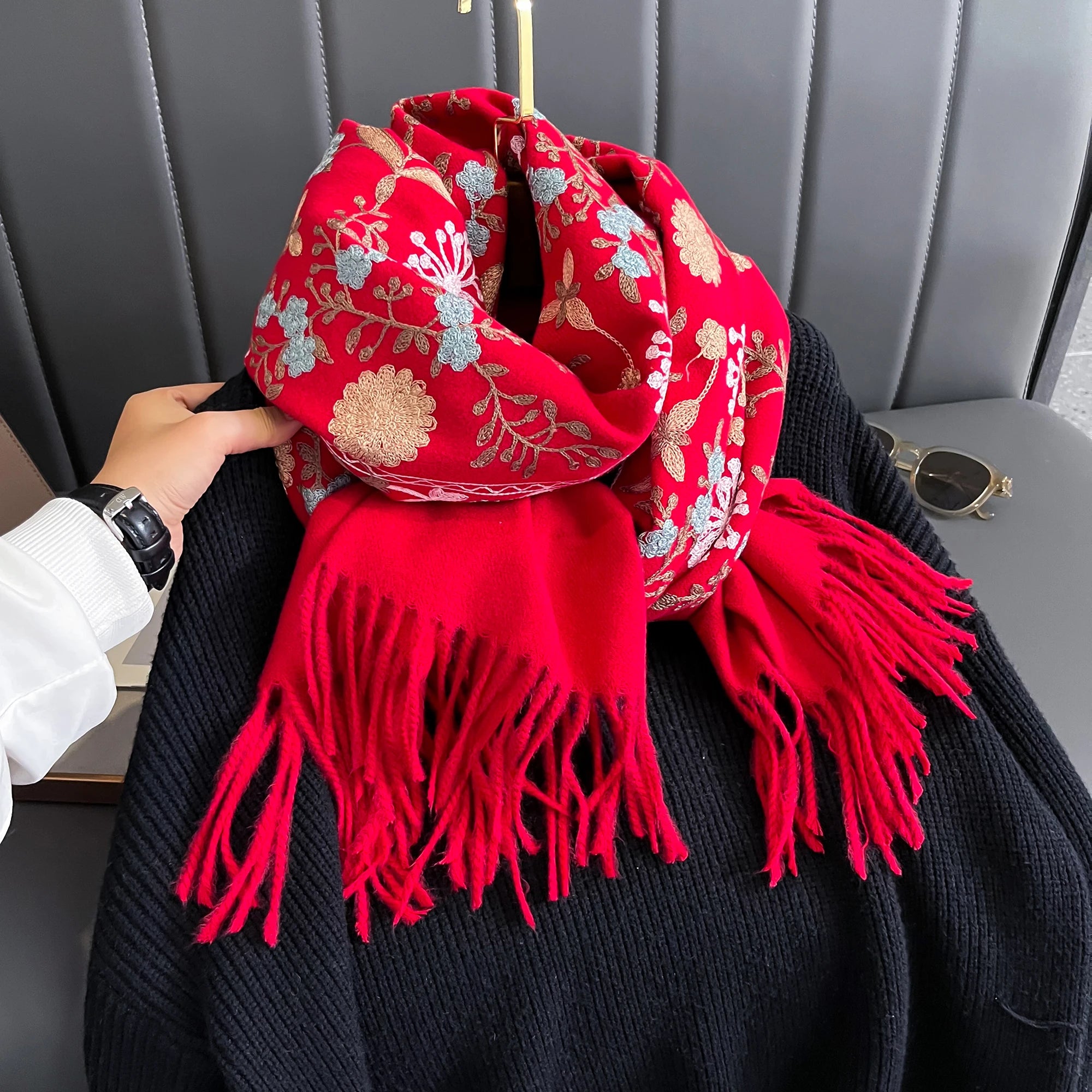 New Winter Warm Cashmere Scarf for Women Embroidery Pashmina Blanket Thick Shawl Wrap Neckerchief Fashion Bufanda Echarpe Poncho