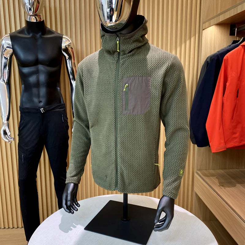 Mens Warm Fleece Hoodie Outdoor Jacket Breathable Skin Friendly Autumn Winter Thermal Sweatshirt