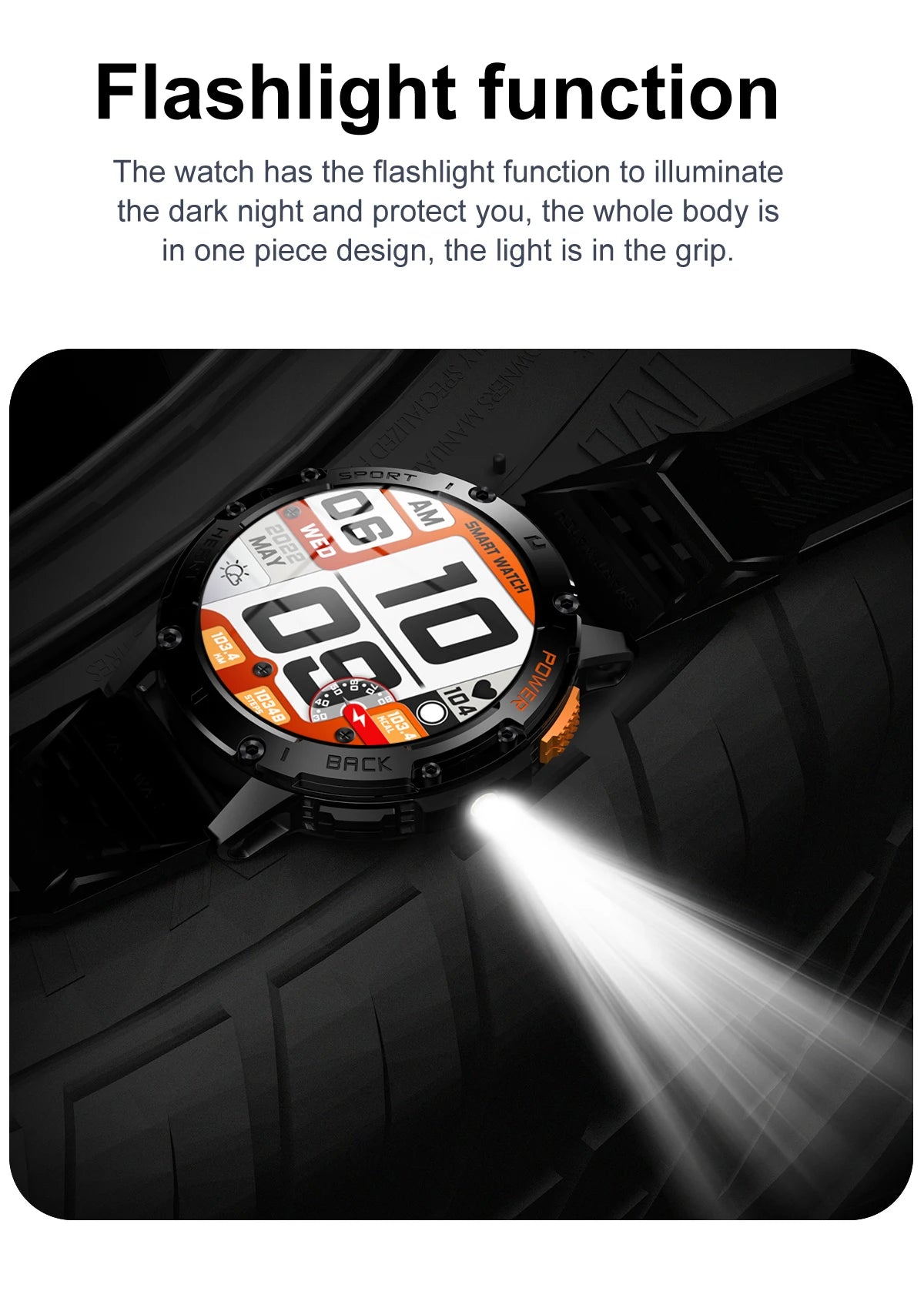 AMOLED Smart Watch for Men – Waterproof Sports Fitness Tracker with Flashlight & Bluetooth Call + Box