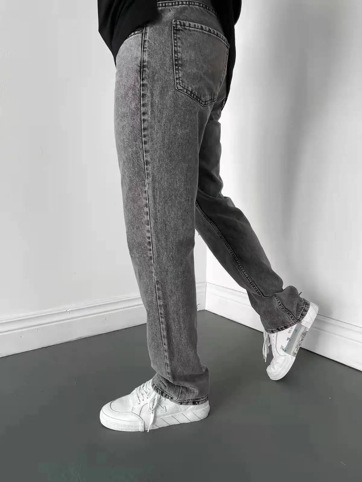 Men Comfortable Straight Casual Jeans Male Soft Baggy Outside Denim Pants Classic Elastic Waist Solid Office Work Denim Trousers - trendingshoping.com