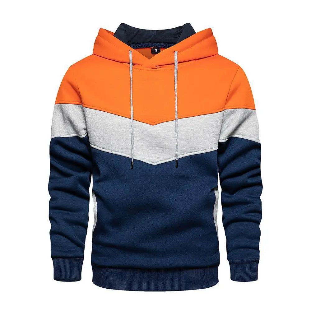 Men Patchwork Hoodie – 2025 Street Fashion Outdoor Casual Fleece Thermal Hooded Sweatshirt