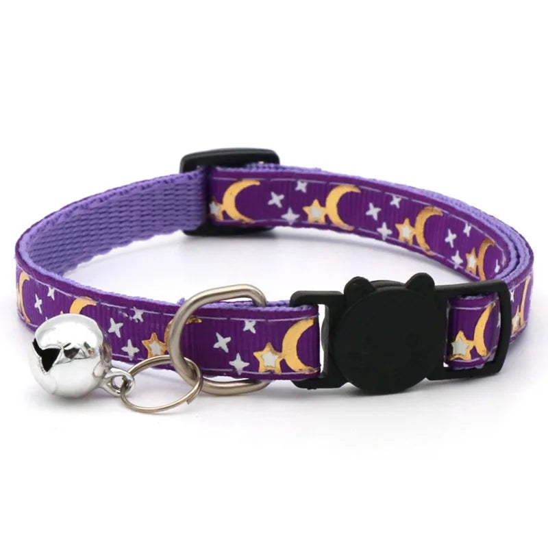 Pet Collar with Bell Adjustable Cartoon Print for Dogs Cats