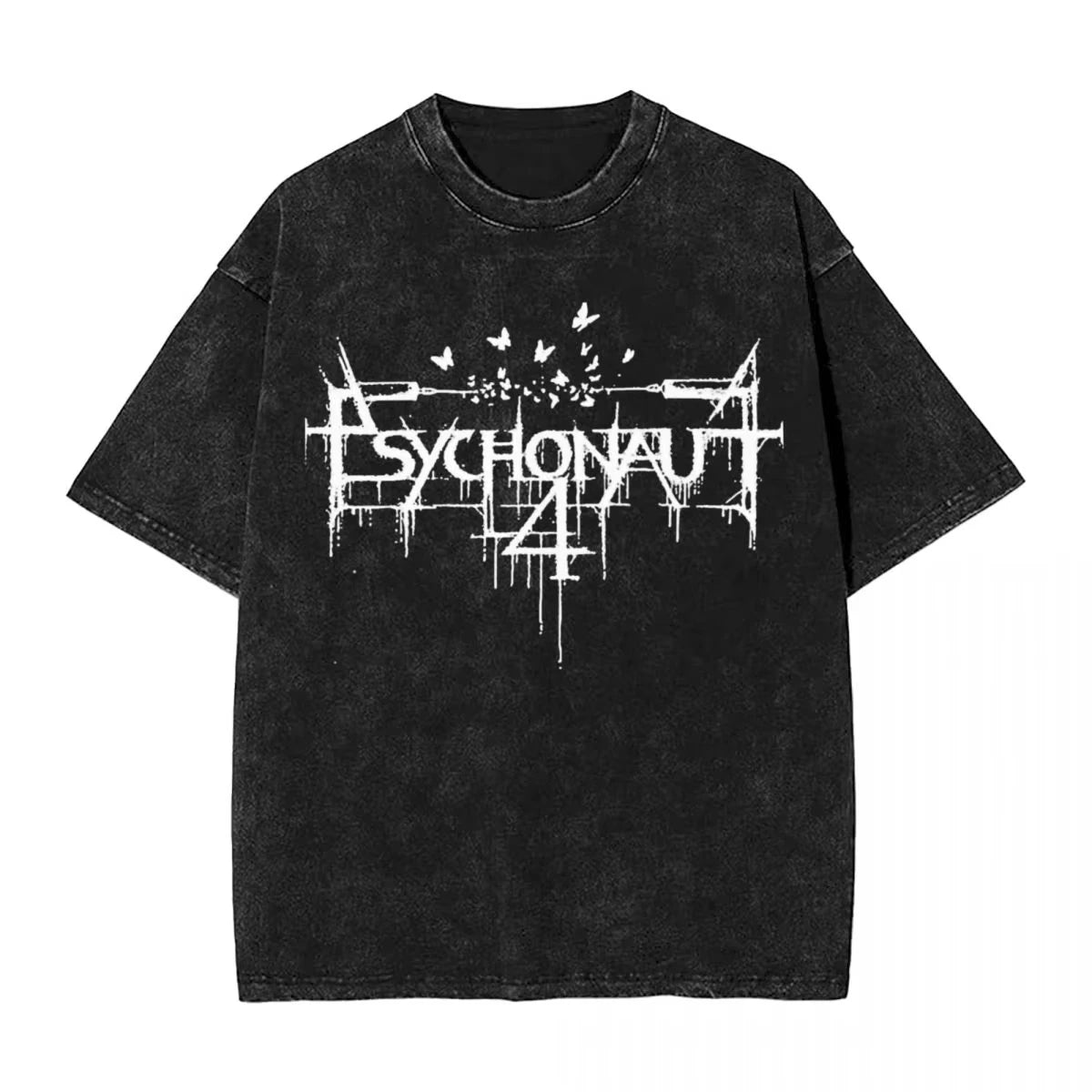 Washed T Shirts Psychonaut 4 Logo Hip Hop T-Shirts High Street Rock Death Metal Streetwear 100% Cotton Tops Tee Shirt Men Women