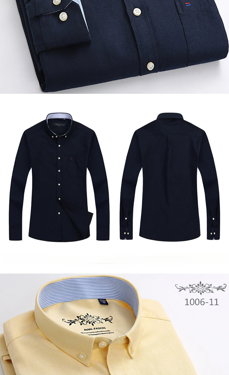 Men's Slim Fit Long Sleeve Shirt – Formal Plain Cotton Shirt with Single Pocket, Soft Plaid Office & Designer Tops"