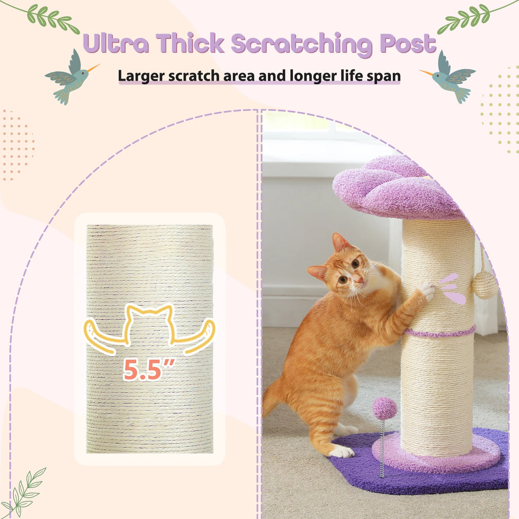 Flower Cat Scratching Post Small Cat Tree Tower Cat Scratcher for Indoor Cats with Super Thick Scratching Post Removable Cat Bed - trendingshoping.com