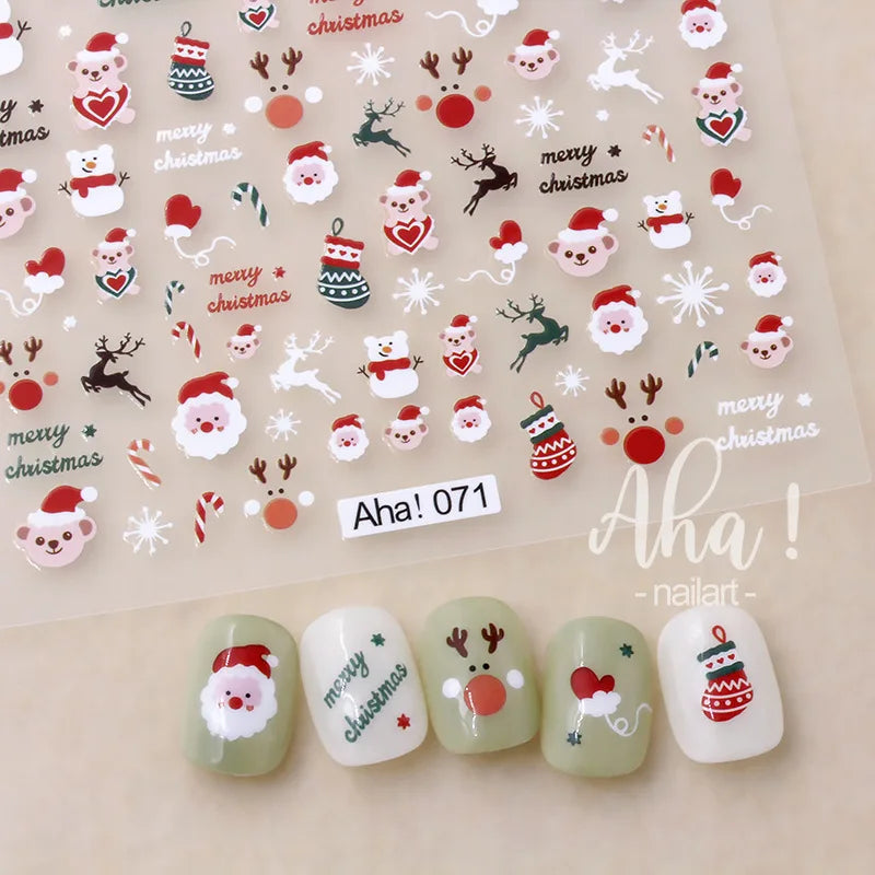 Christmas Santa Claus Elk Nail Art Stickers Snowman/Snowflake Cartoon Sliders