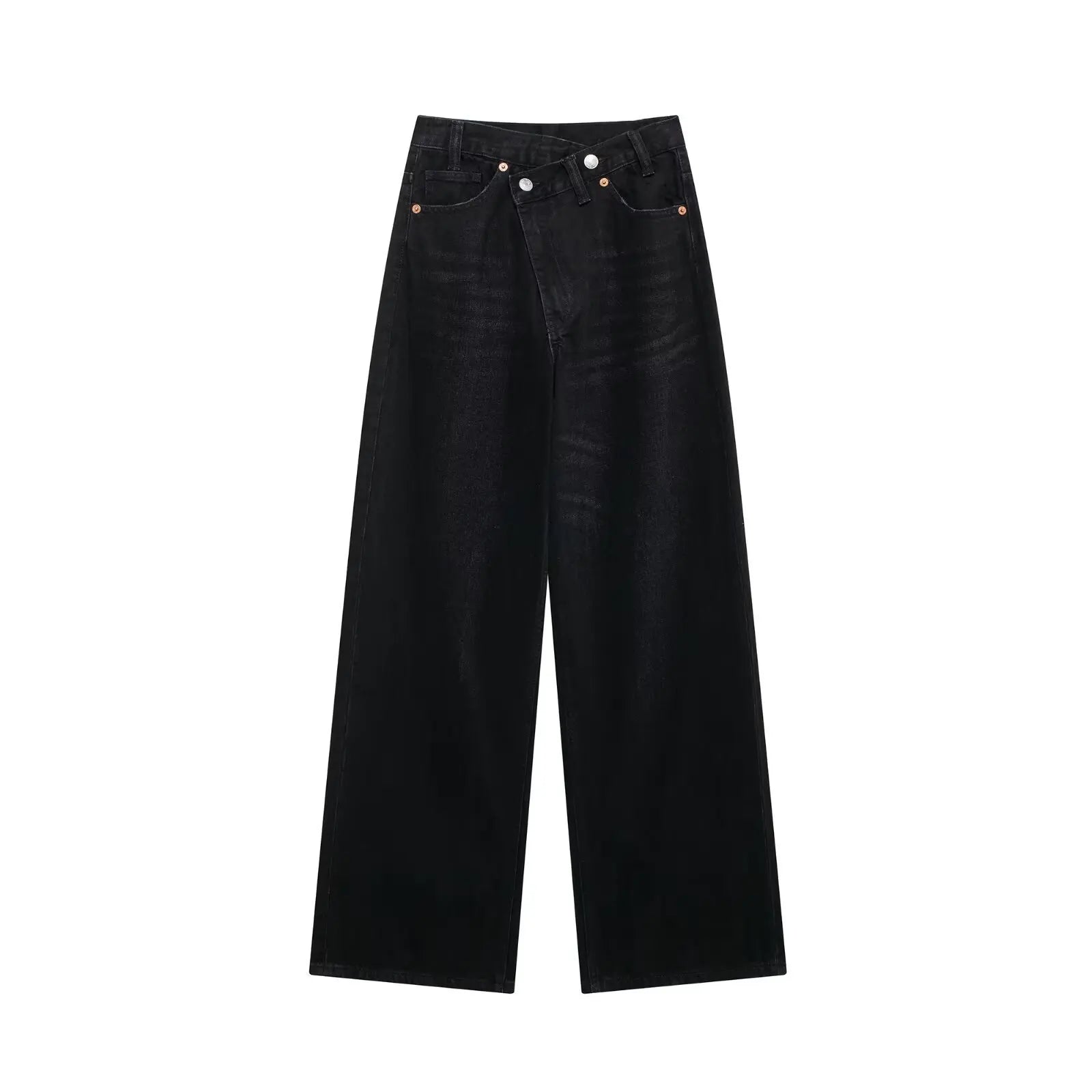 Jeans For Woman New Fashion Asymmetric Design High Waist Wide Leg Trousers Casual Women's Straight Leg Jeans - trendingshoping.com