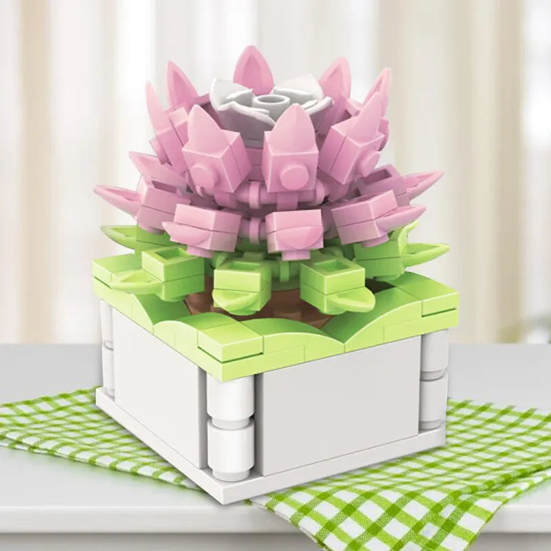 Bouquet Moc Block Flower Succulents Bonsai Potted Building Blocks Romantic Kit Assembly Bricks Toys For Kids Girl Christmas Gift - trendingshoping.com