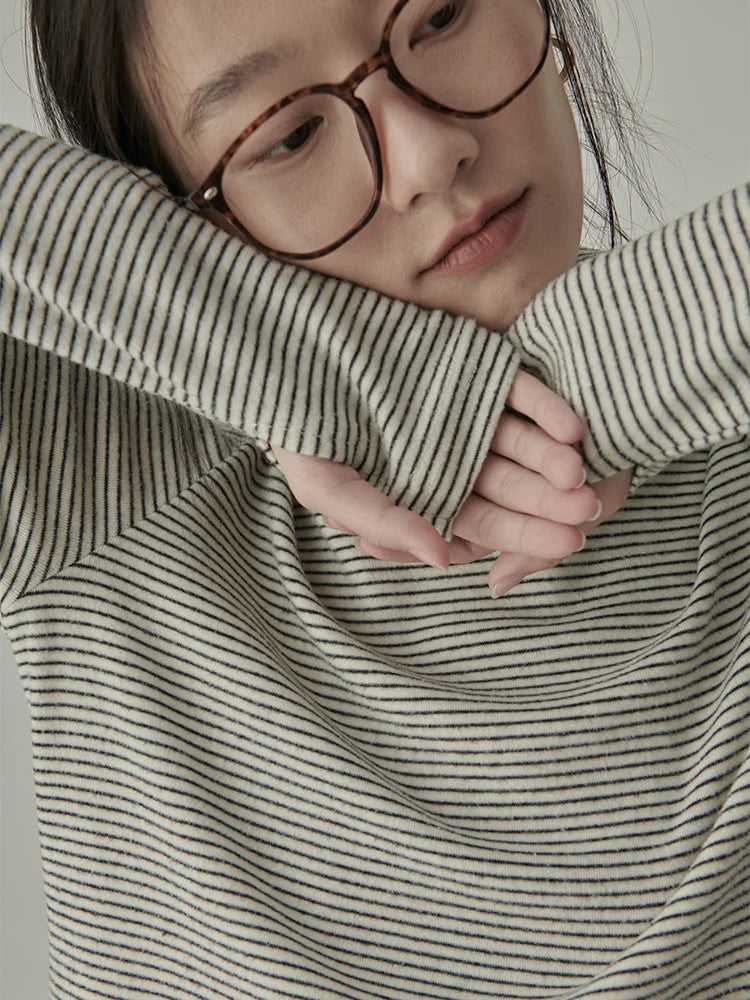 Striped T-shirts Women Spring Cozy Long Sleeved All-match Daily Elegant Classic Turtleneck Tops Hot Sales Korean Style Clothing