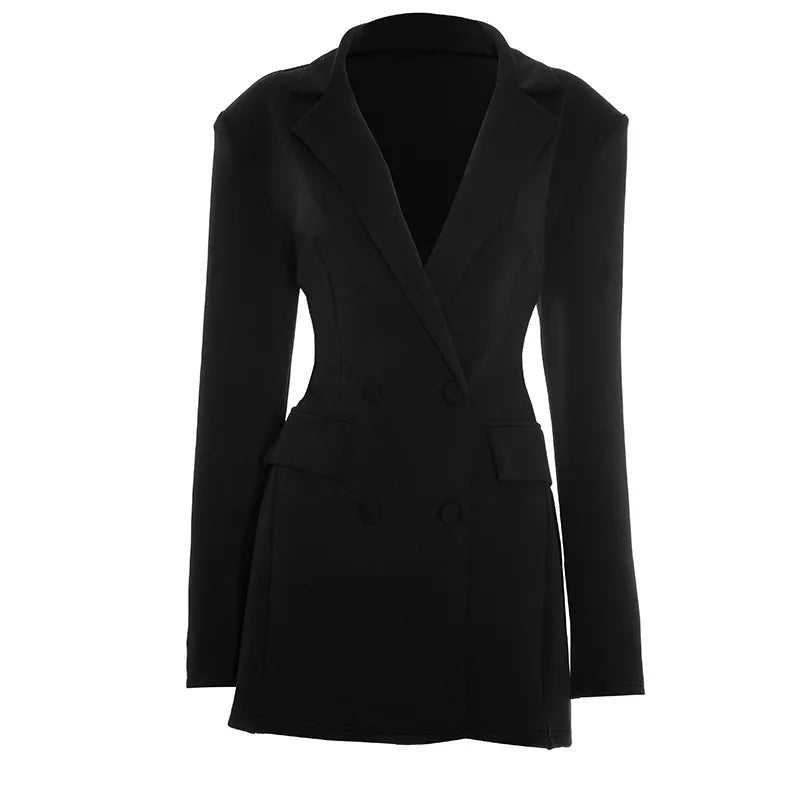 Women’s Deep V Neck Long Sleeve Mini Blazer Dress Double Breasted High Waist