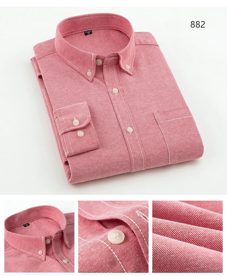 Men's Slim Fit Long Sleeve Shirt – Formal Plain Cotton Shirt with Single Pocket, Soft Plaid Office & Designer Tops"