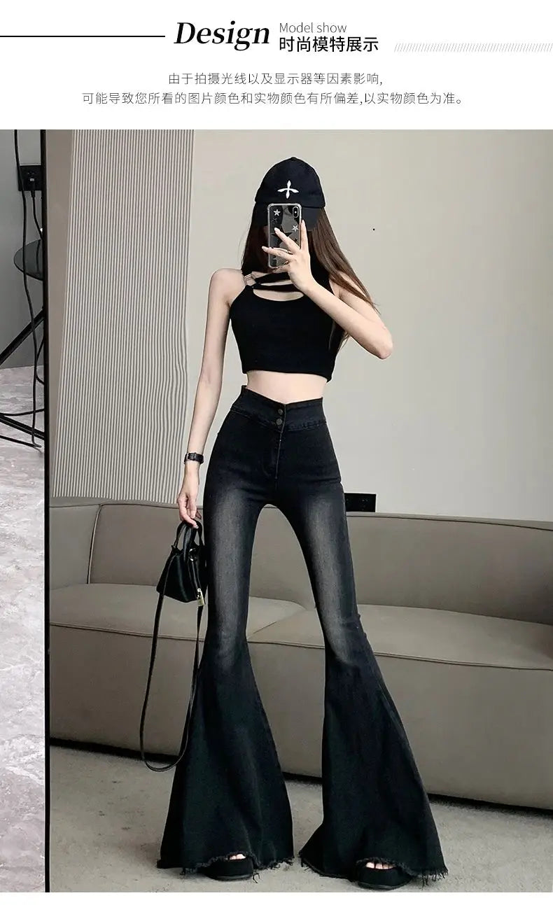 Jeans Women Autumn Chic Daily Flare Trousers Gradient Color High Street Full Length Fashion All-match Temperament Simple Shinny - trendingshoping.com