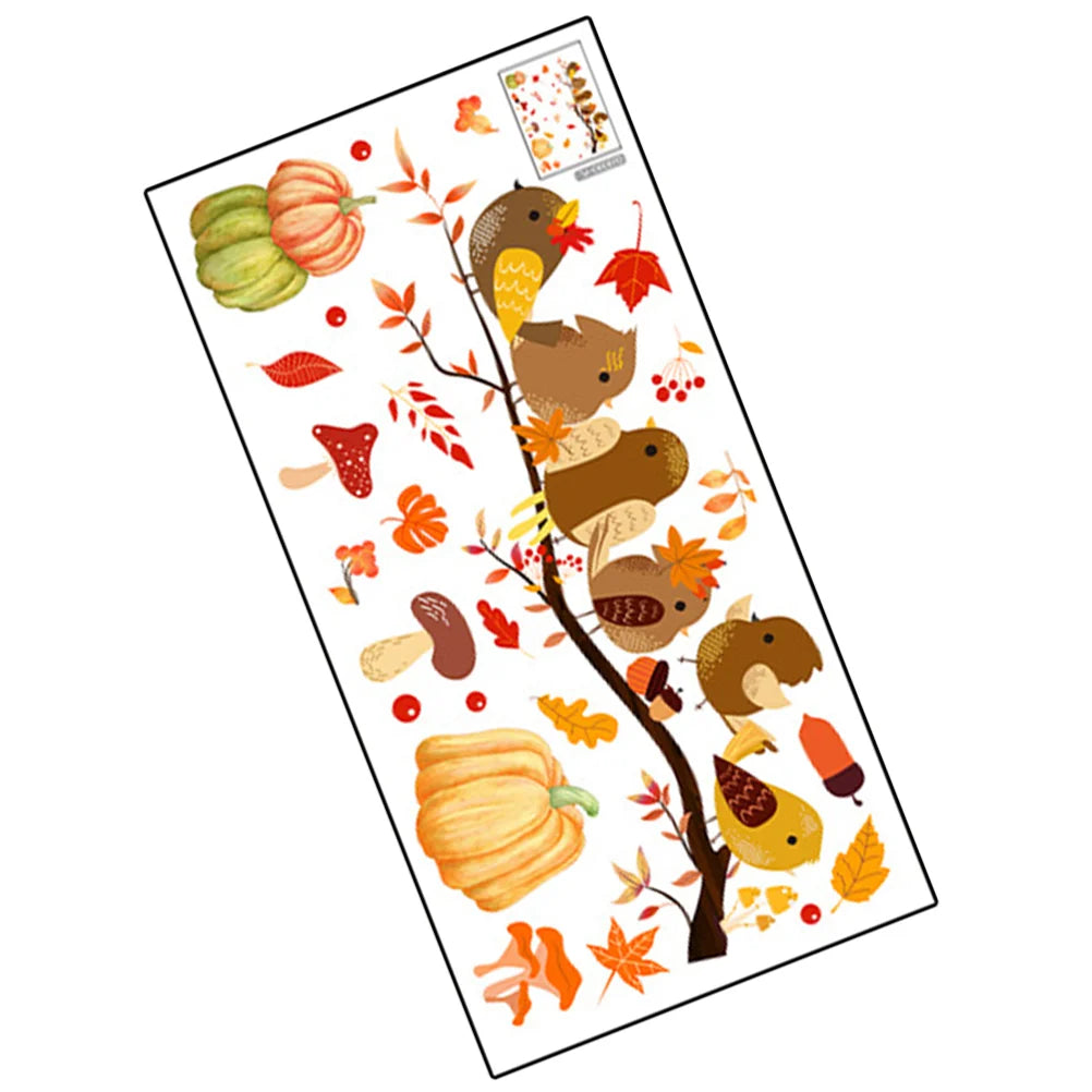Autumn Fall Window Cling Thanksgiving Static Stickers Removable Party Supplies Harvest Festival Decor Electrostatic Wall