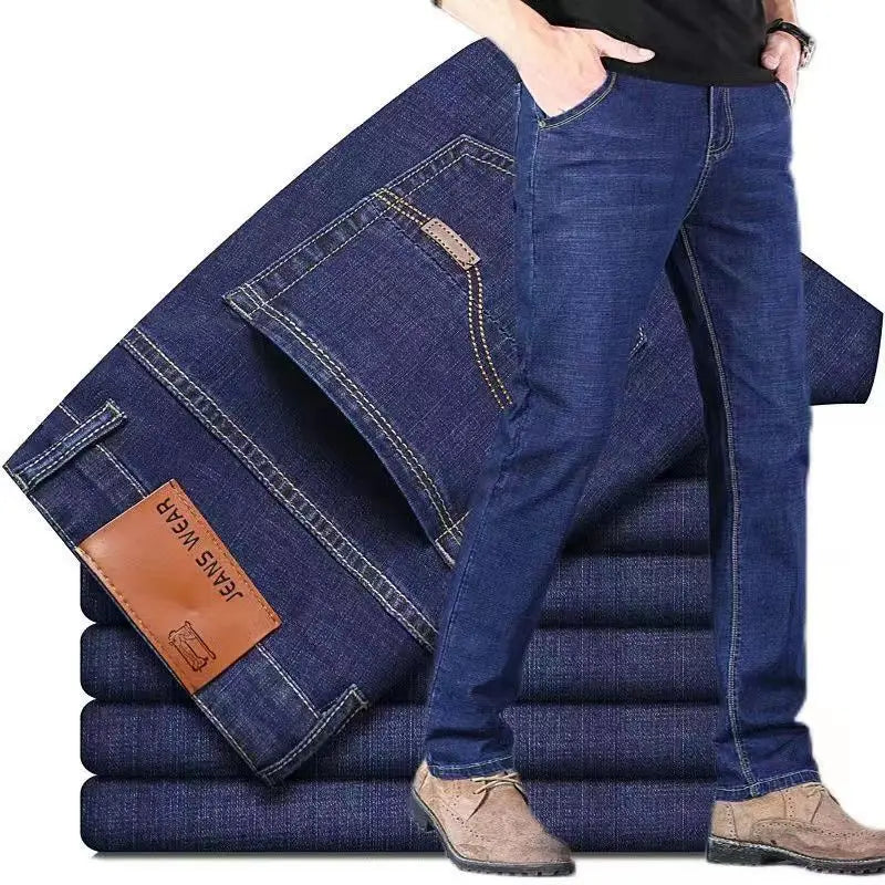 Mens Jeans Casual Straight Stretch Fashion Classic Blue Black Work Denim Trousers