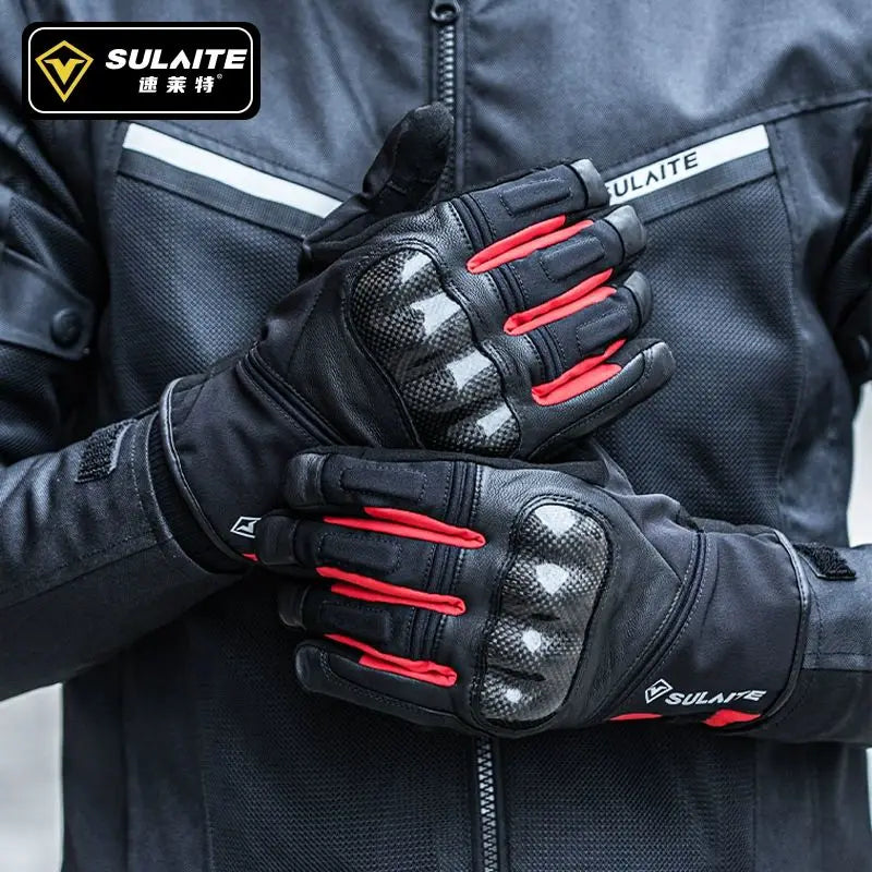 Waterproof Winter Motorcycle Gloves Genuine Goatskin Leather Warm Touch Screen