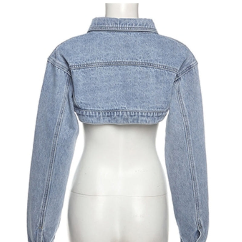 Women Cropped Denim Jacket Single Button Vintage Casual Streetwear Spring Fashion