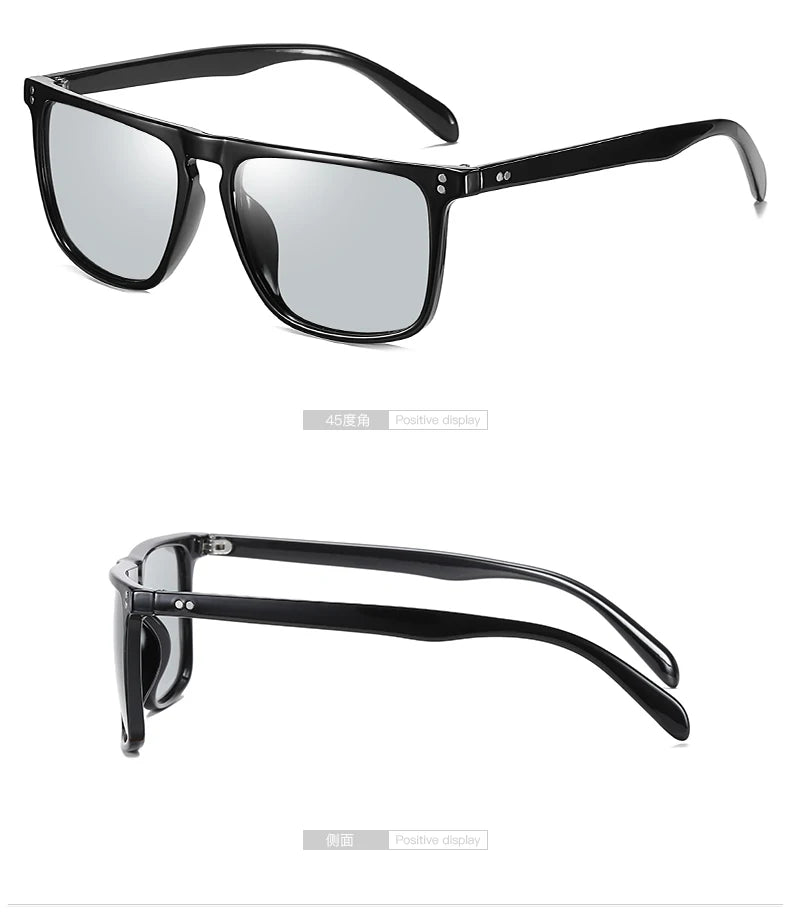 Rivet Square Photochromic Sunglasses Polarized Driving Glasses Men Women
