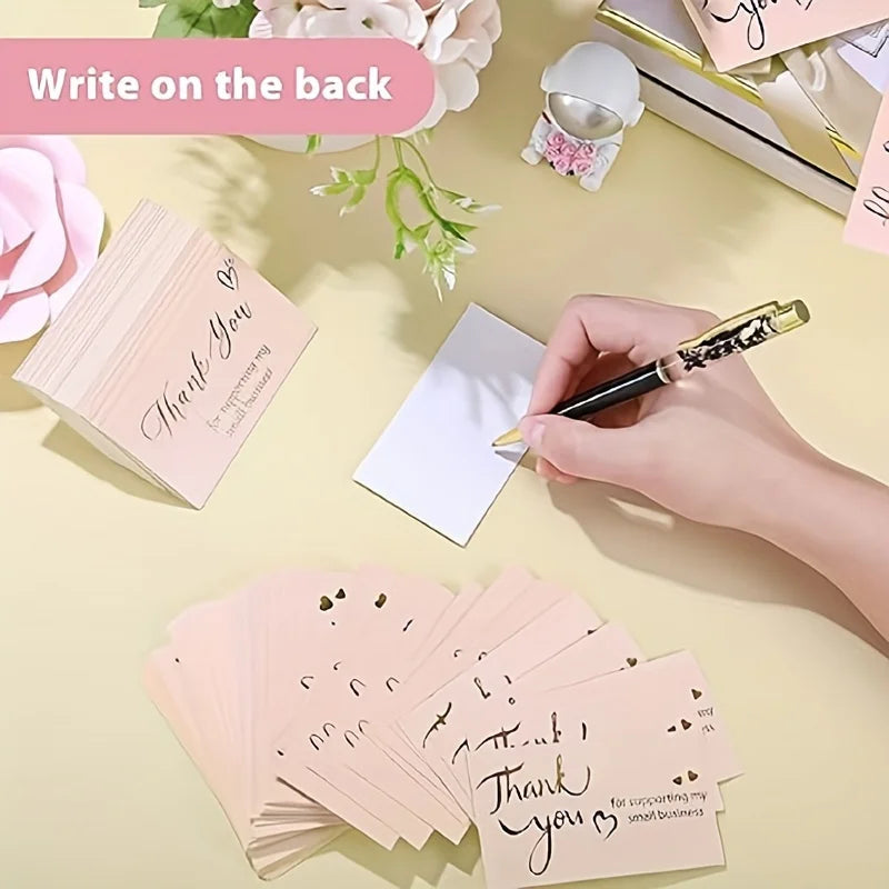 1100/2200pcs Thank You Cards Set - Pink Golden Foil Small Business Cards And Stickers For Retail Store Package Envelope Seals