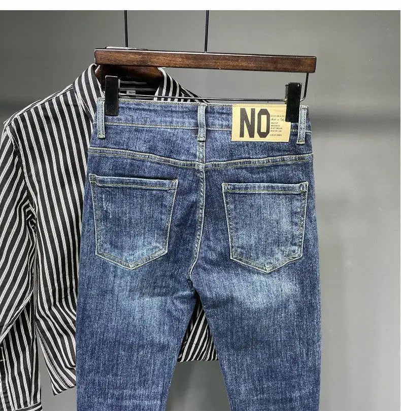 Jeans Men's Spring and Summer New High-end Trend Blue Slim-fitting Pants Brand Korean Streetwear High Street Retro Long Pants - trendingshoping.com