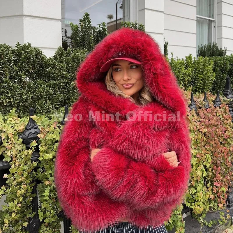 Women’s Hooded Faux Fur Coat Winter Autumn Oversized Shaggy Jacket