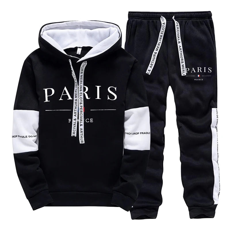 Men Hooded Sweatshirt and Sweatpants Set Casual Sportswear