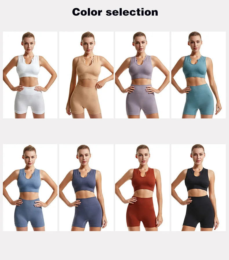 Women’s 2-Piece Seamless Yoga Set - High-Waist Leggings & Sports Bra Workout Suit