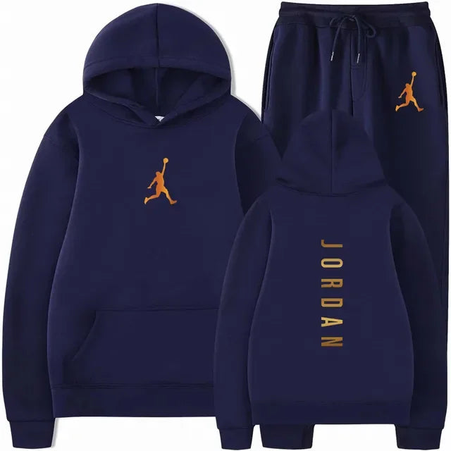 Men's Essential Winter Tracksuit - Heavyweight Solid Color Hoodie & Stretch Jogger Set - 2-Piece Urban Sportswear