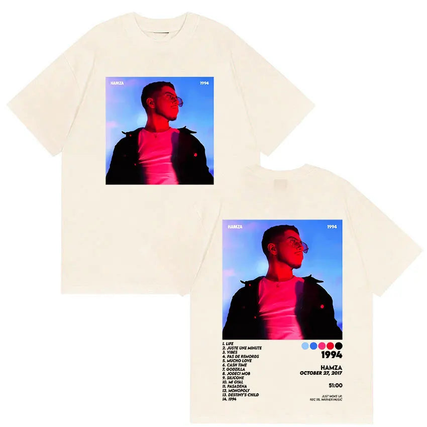 Rapper HAMZA 1994 Tour New Album Merch T Shirts Men's Clothing Rock Hip Hop Gothic T Shirt Vintage Oversized 100% Cotton T-shirt