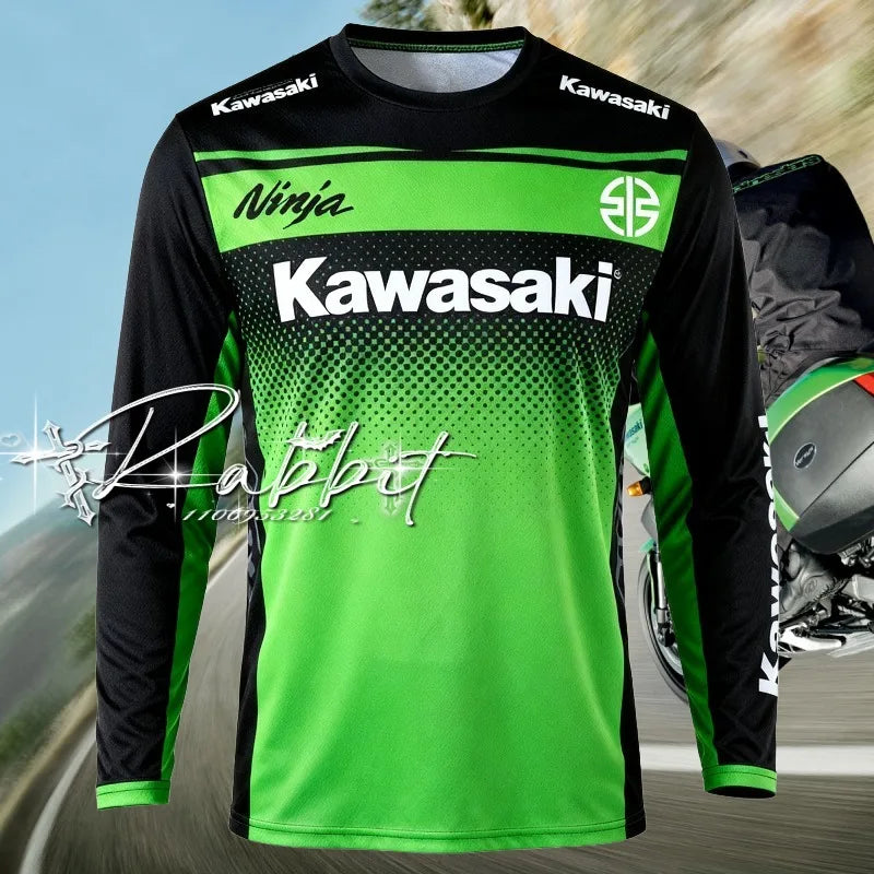 25 26 New Kawasaki Racing Team Motorcycle Off Road Long Sleeve Shirt Mens Outdoor Sports Cycling T Shirt
