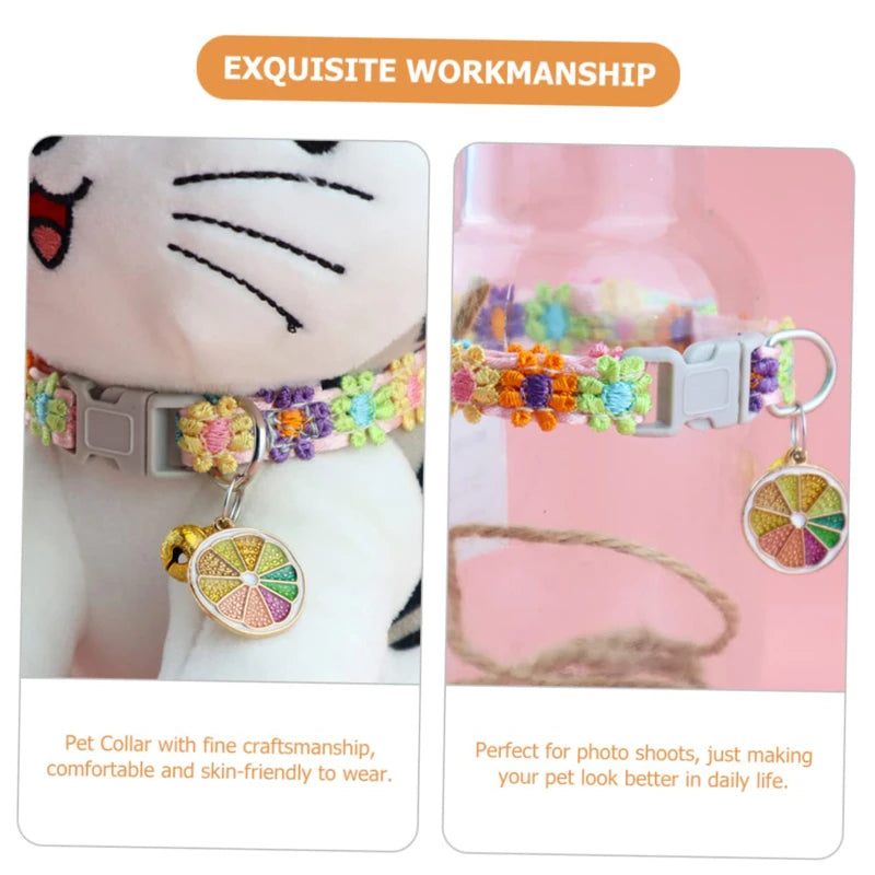Pet Collar with Bell Adjustable Cartoon Print for Dogs Cats