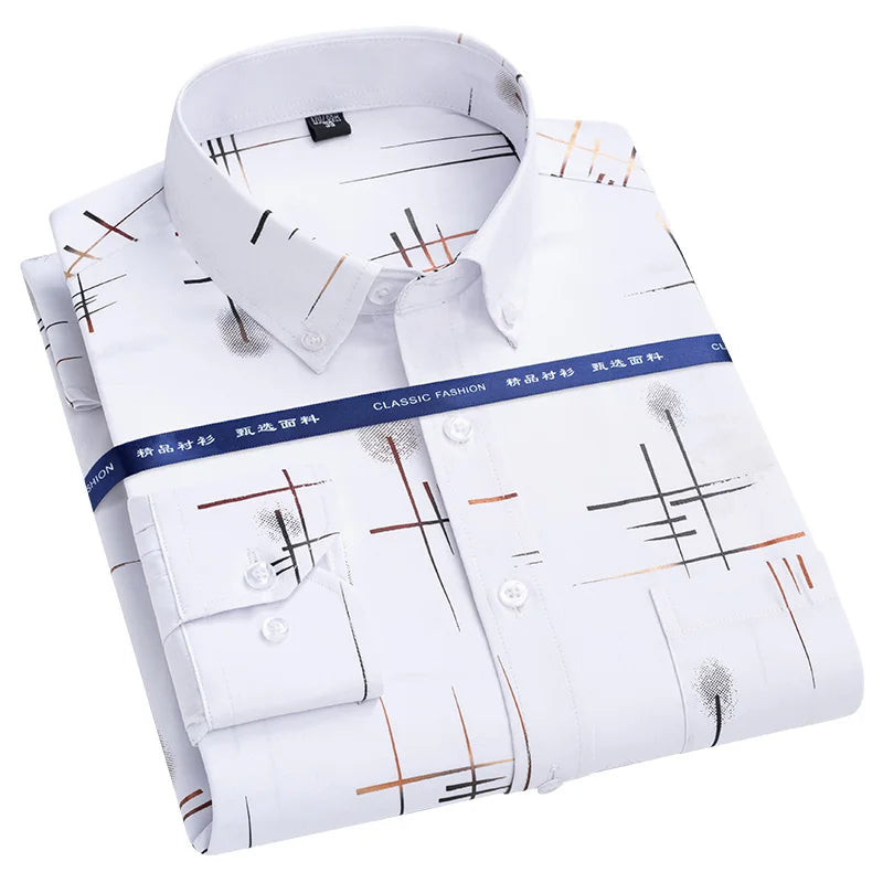 Men's Slim Fit Dress Shirt Non Iron Anti Wrinkle Plaid Business Casual Long Sleeve