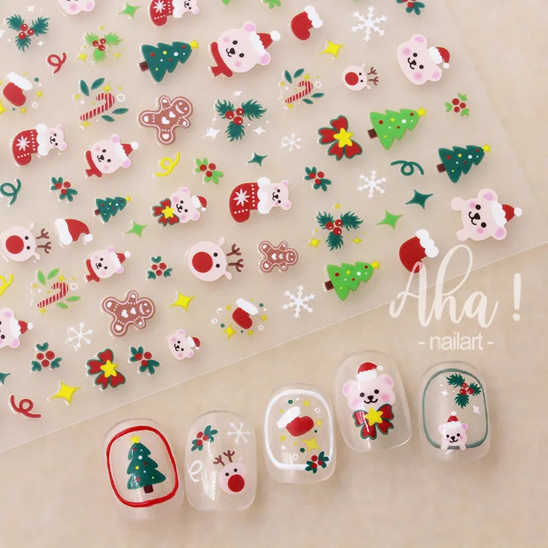 Christmas Santa Claus Elk Nail Art Stickers Snowman/Snowflake Cartoon Sliders