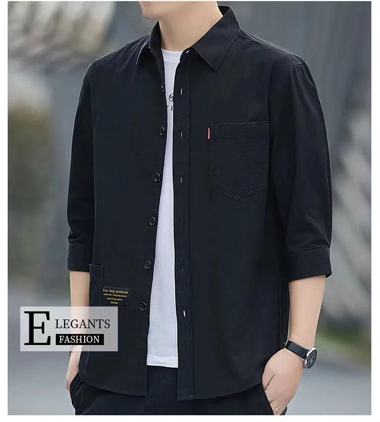 Men’s Solid Color Short Sleeve Casual Shirt