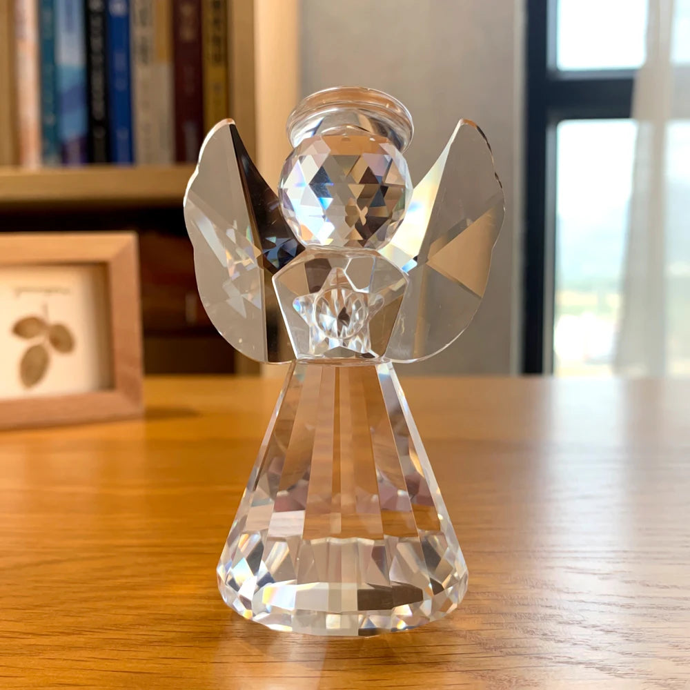 Clear Crystal Angel Figurines Glass Angel  Home Decor Christmas Birthday Gifts