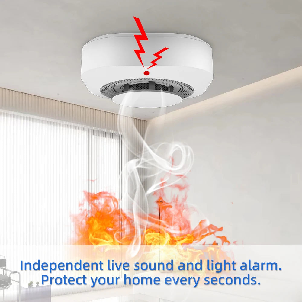 Independent Smoke Detector Sensor For Home Warehouse Security Smart Fire Alarm With Replaceable Battery