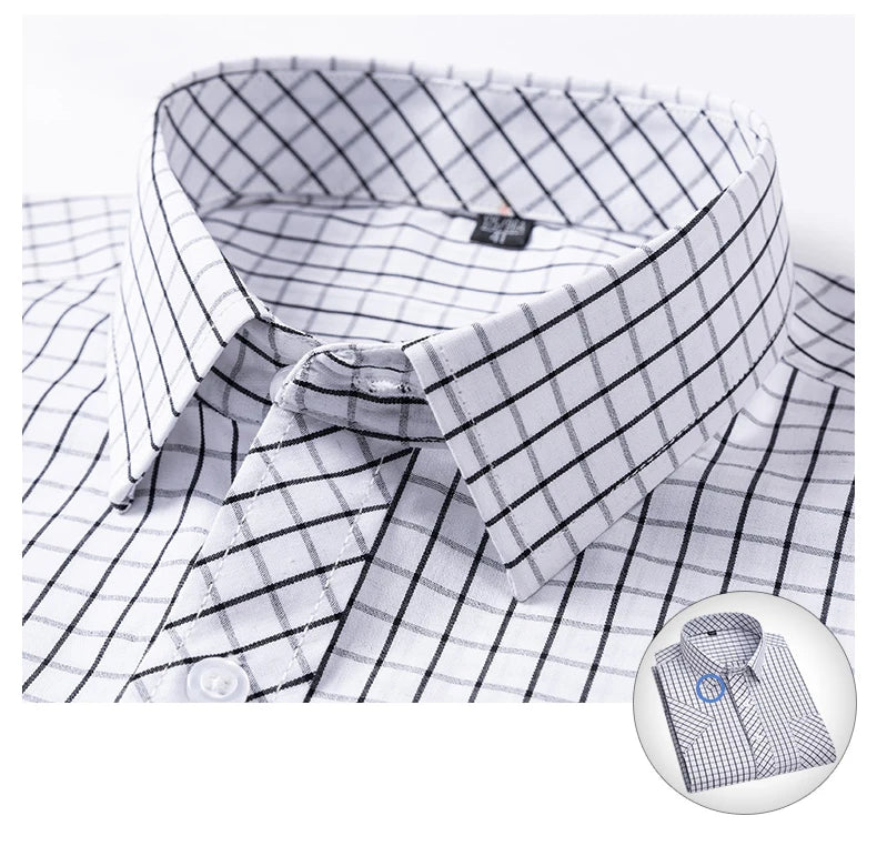Men's Casual Cotton Plaid Shirt – Short Sleeve Summer Shirt, Elegant Business & Smart Dress Shirt, England Fashion Top