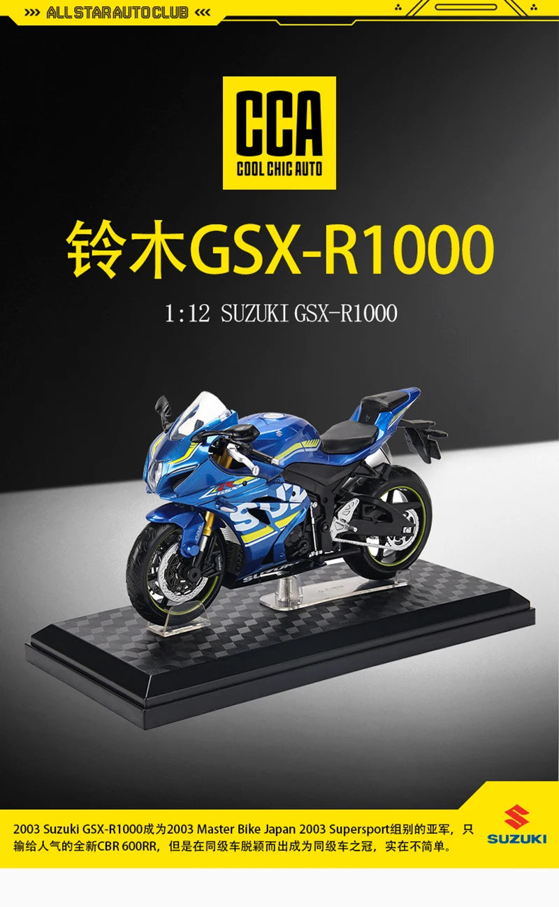MSZ CCA 1:12 SUZUK GSX-R1000 with base alloy die-cast car motorcycle model, toy gift giving, die-cast static motorcycle model